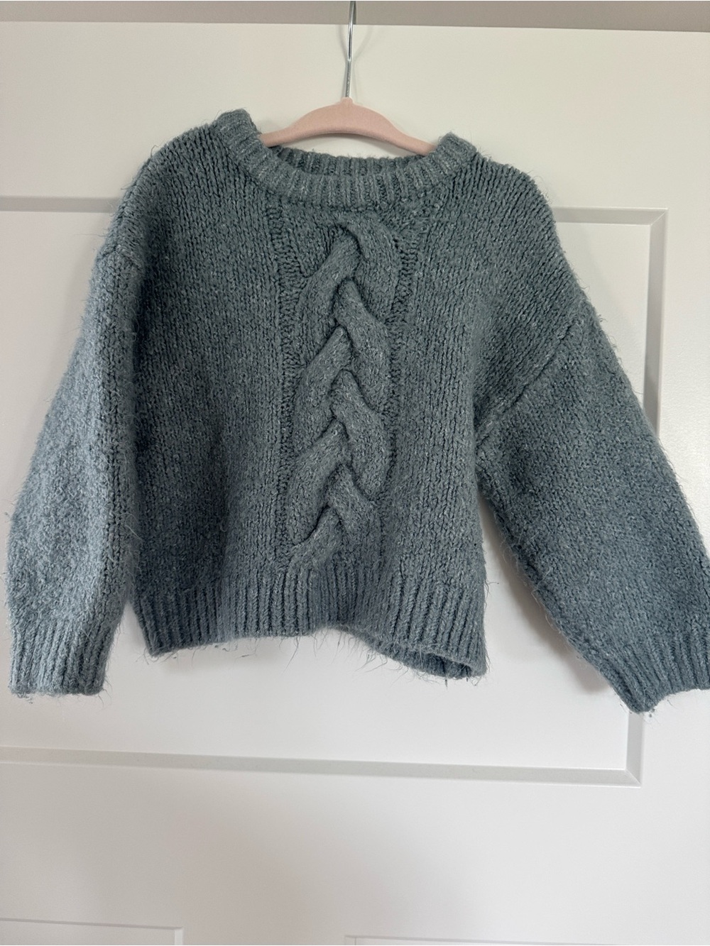 Zara Chunky Cable Knit Crewneck Sweater - Grey